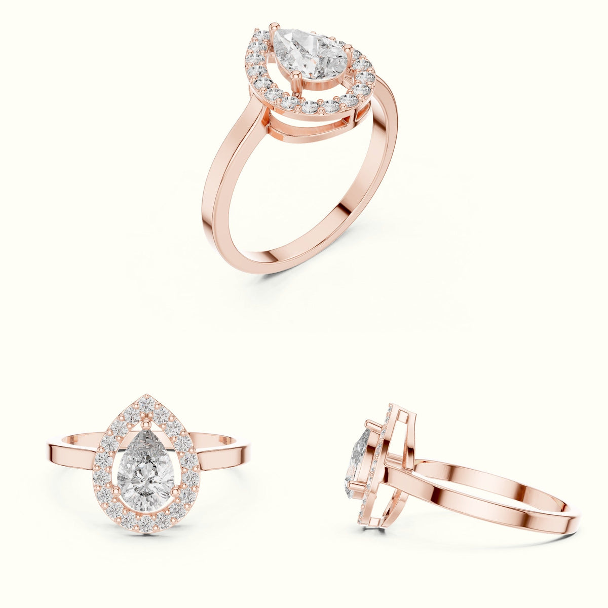 Pear Halo Lab-Grown Diamond Ring — Rose gold, on the hand | Crystal N Cuts