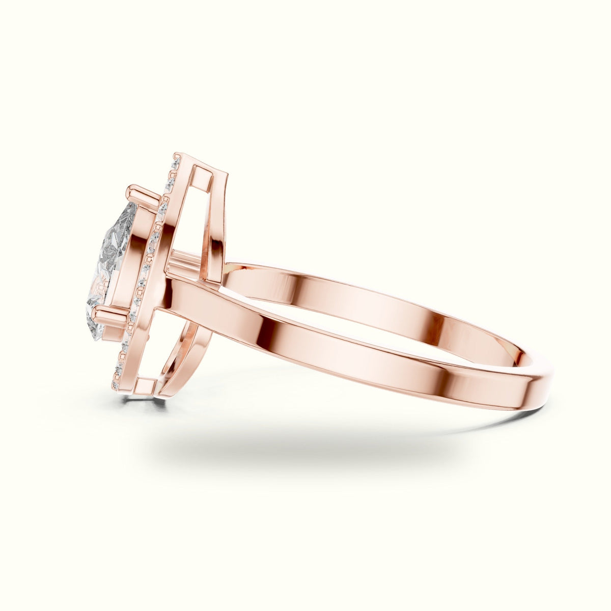 Pear Halo Lab-Grown Diamond Ring — Rose gold, view 3 | Crystal N Cuts