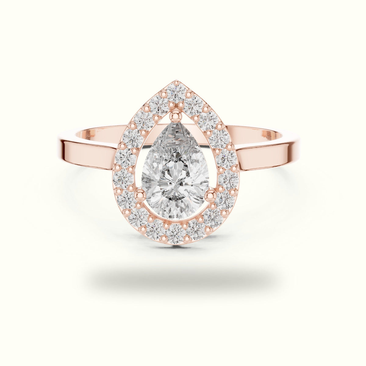 Pear Halo Lab-Grown Diamond Ring — Rose gold, front view | Crystal N Cuts