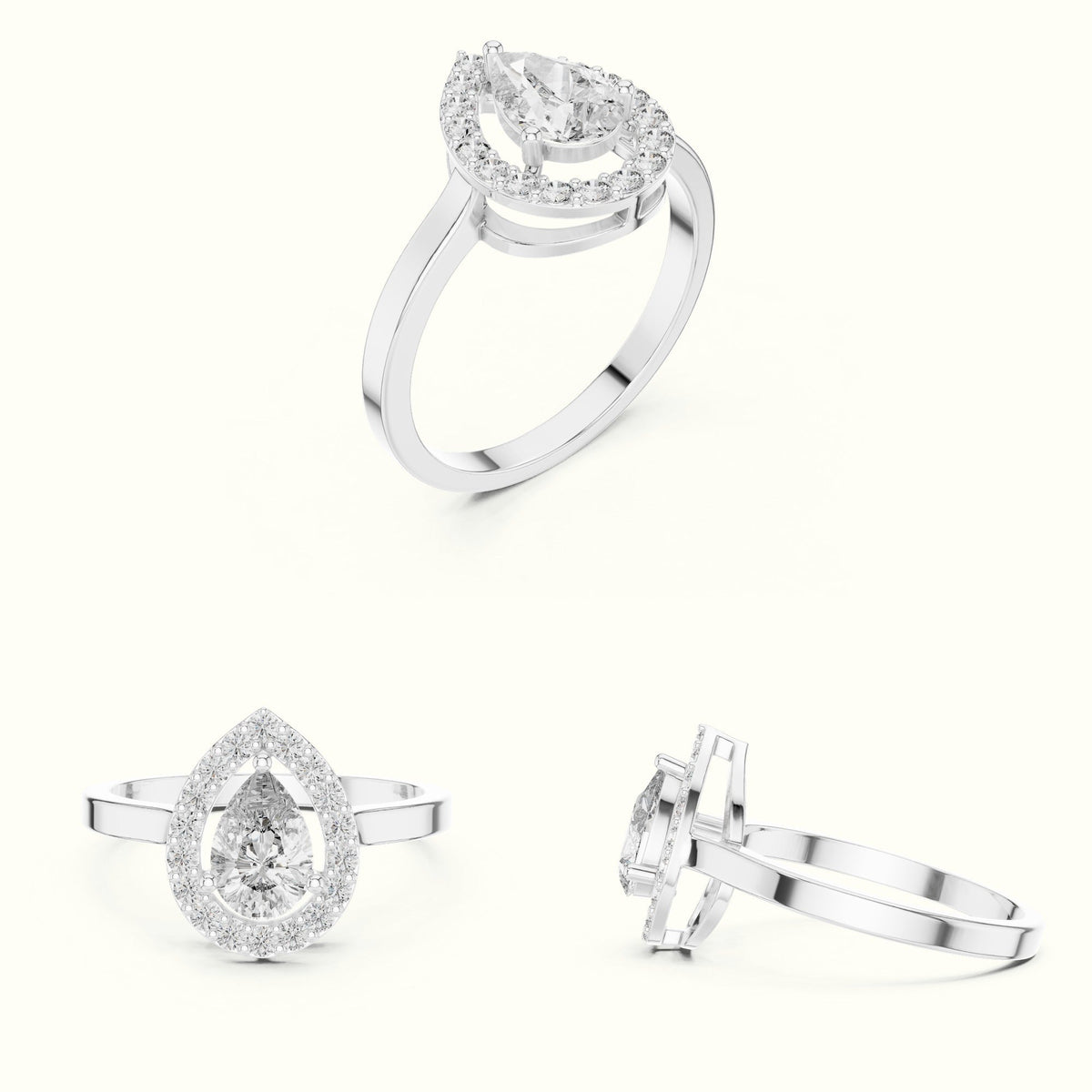 Pear Halo Lab-Grown Diamond Ring — White gold, on the hand | Crystal N Cuts