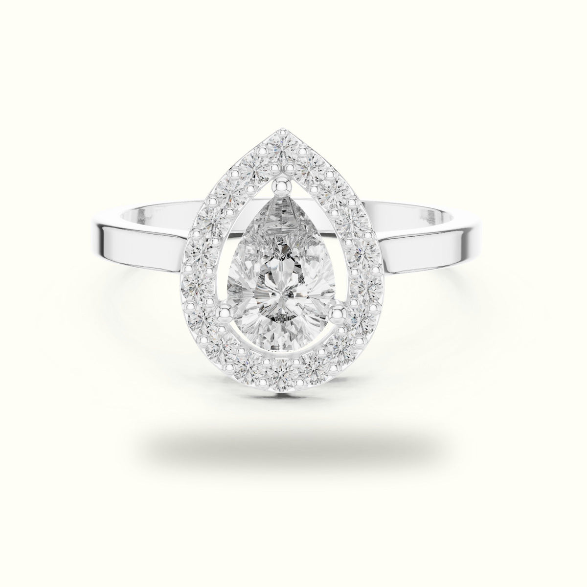 Pear Halo Lab-Grown Diamond Ring — White gold, front view | Crystal N Cuts