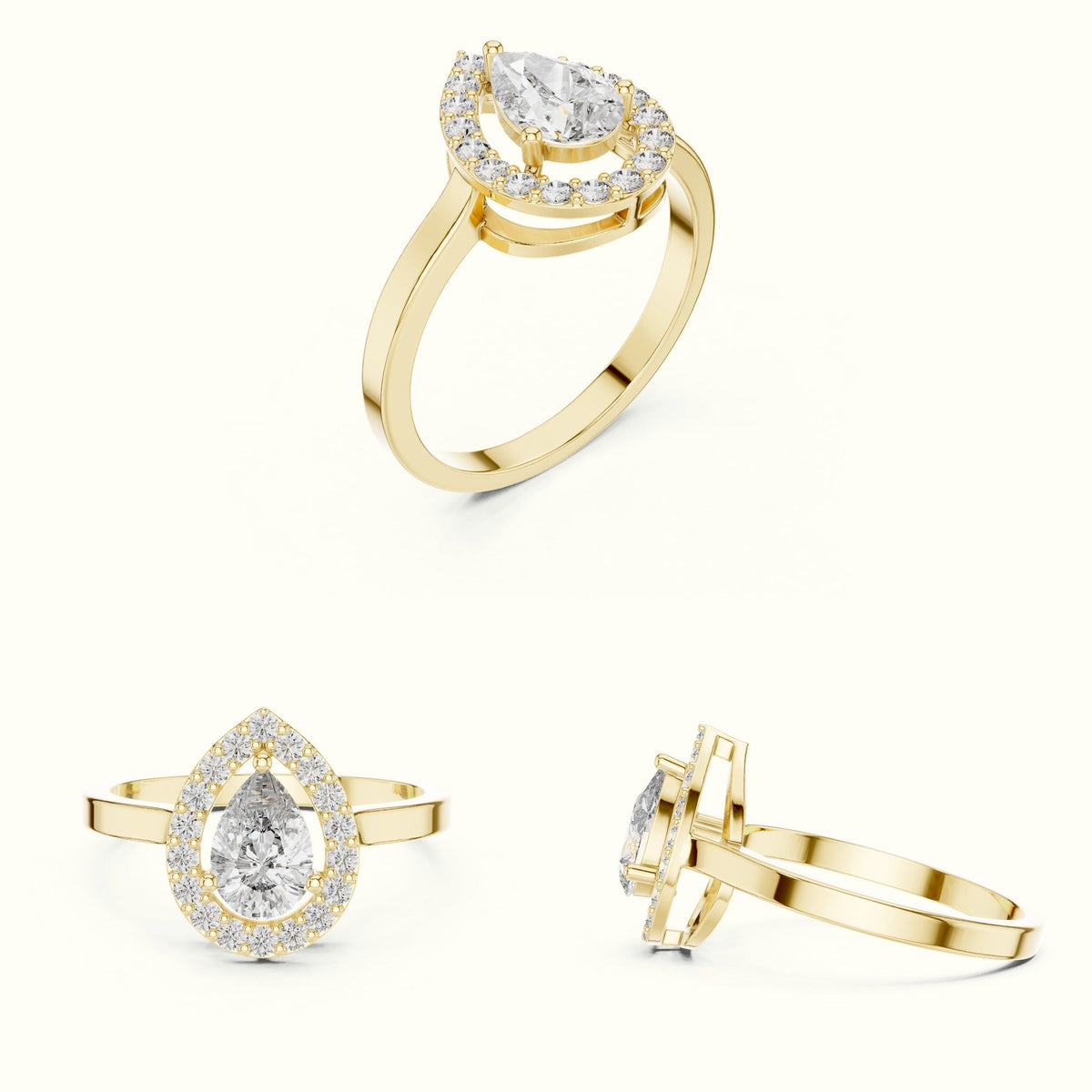 Pear Halo Lab-Grown Diamond Ring — Yellow gold, on the hand | Crystal N Cuts
