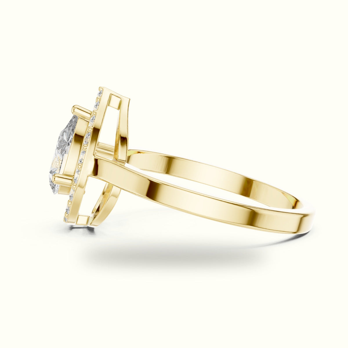 Pear Halo Lab-Grown Diamond Ring — Yellow gold, view 3 | Crystal N Cuts