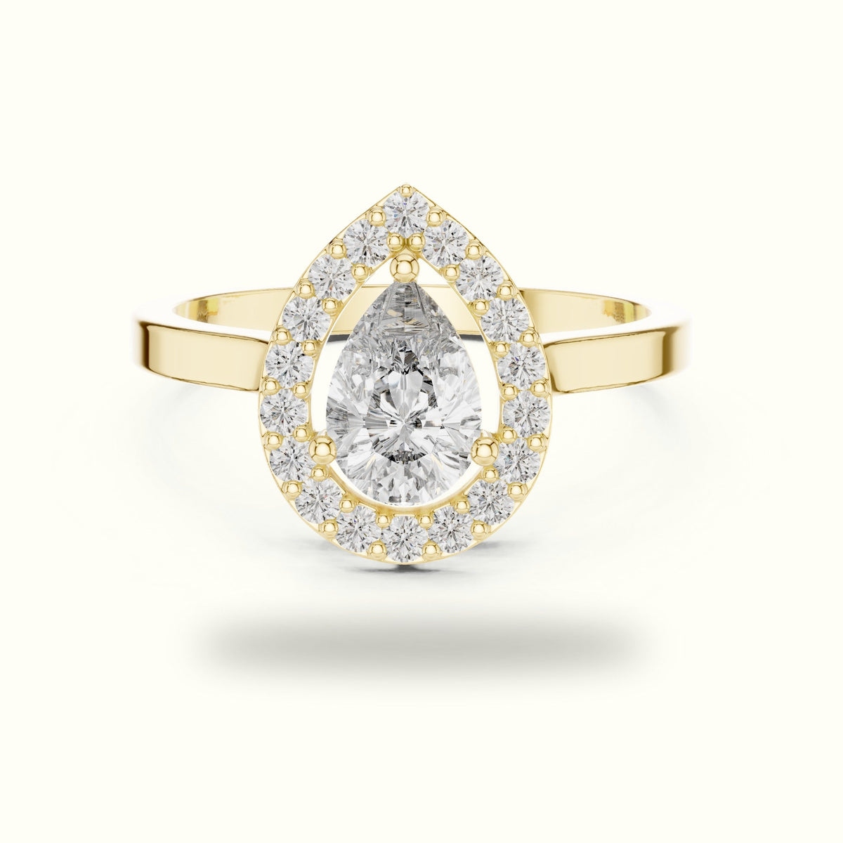 Pear Halo Lab-Grown Diamond Ring — Yellow gold, front view | Crystal N Cuts