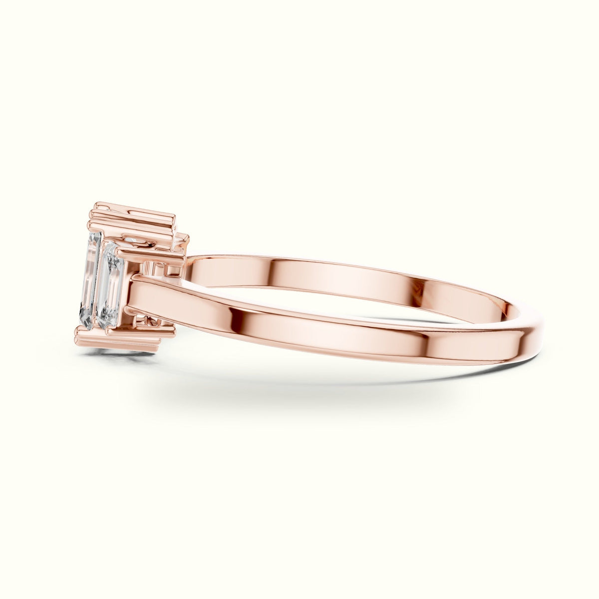 Emerald Three-Stone Basket Lab-Grown Diamond Ring — Rose gold, view 3 | Crystal N Cuts