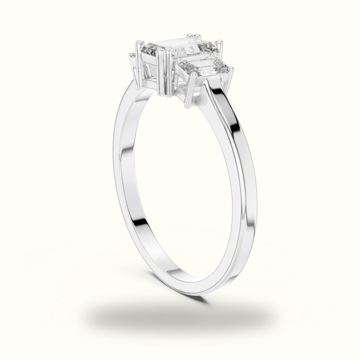Emerald Three-Stone Basket Lab-Grown Diamond Ring — White gold, view 1 | Crystal N Cuts