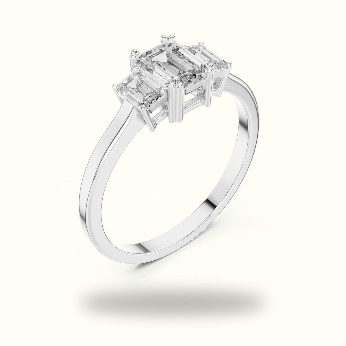Emerald Three-Stone Basket Lab-Grown Diamond Ring — White gold, view 2 | Crystal N Cuts