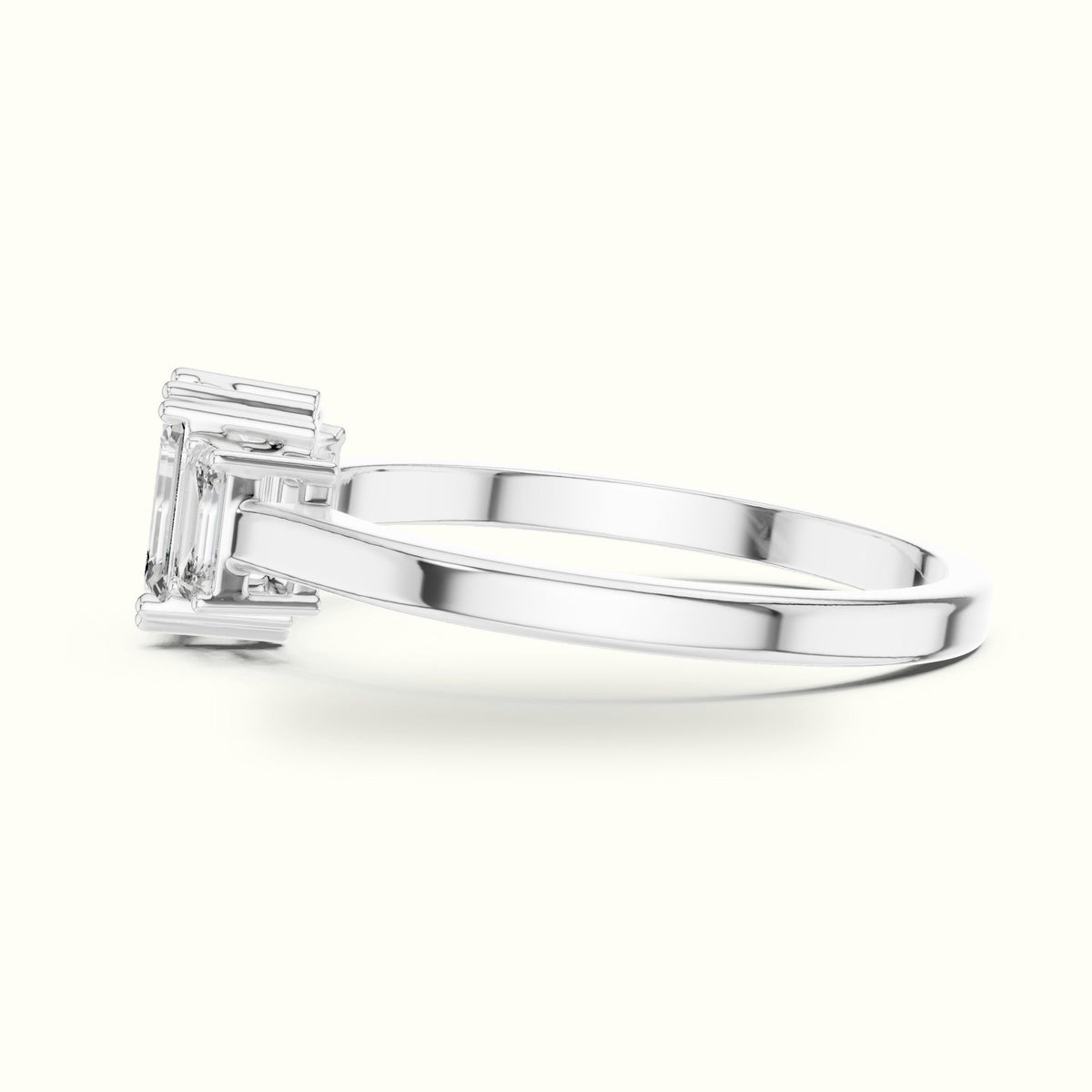 Emerald Three-Stone Basket Lab-Grown Diamond Ring — White gold, view 3 | Crystal N Cuts