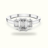Emerald Three-Stone Basket Lab-Grown Diamond Ring