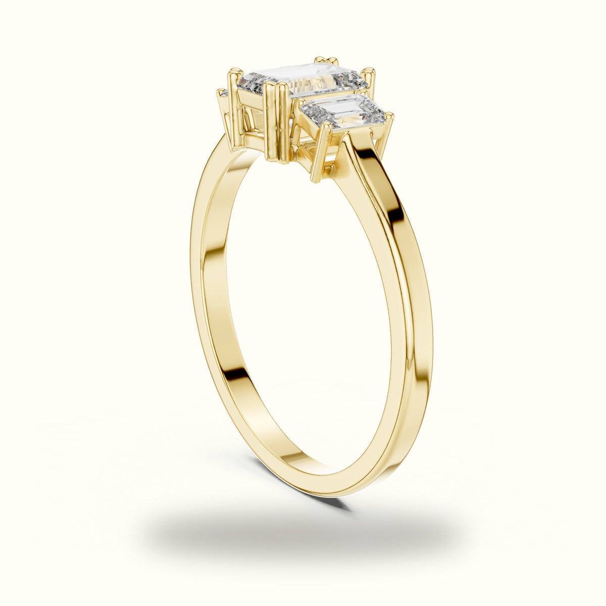 Emerald Three-Stone Basket Lab-Grown Diamond Ring — Yellow gold, view 1 | Crystal N Cuts