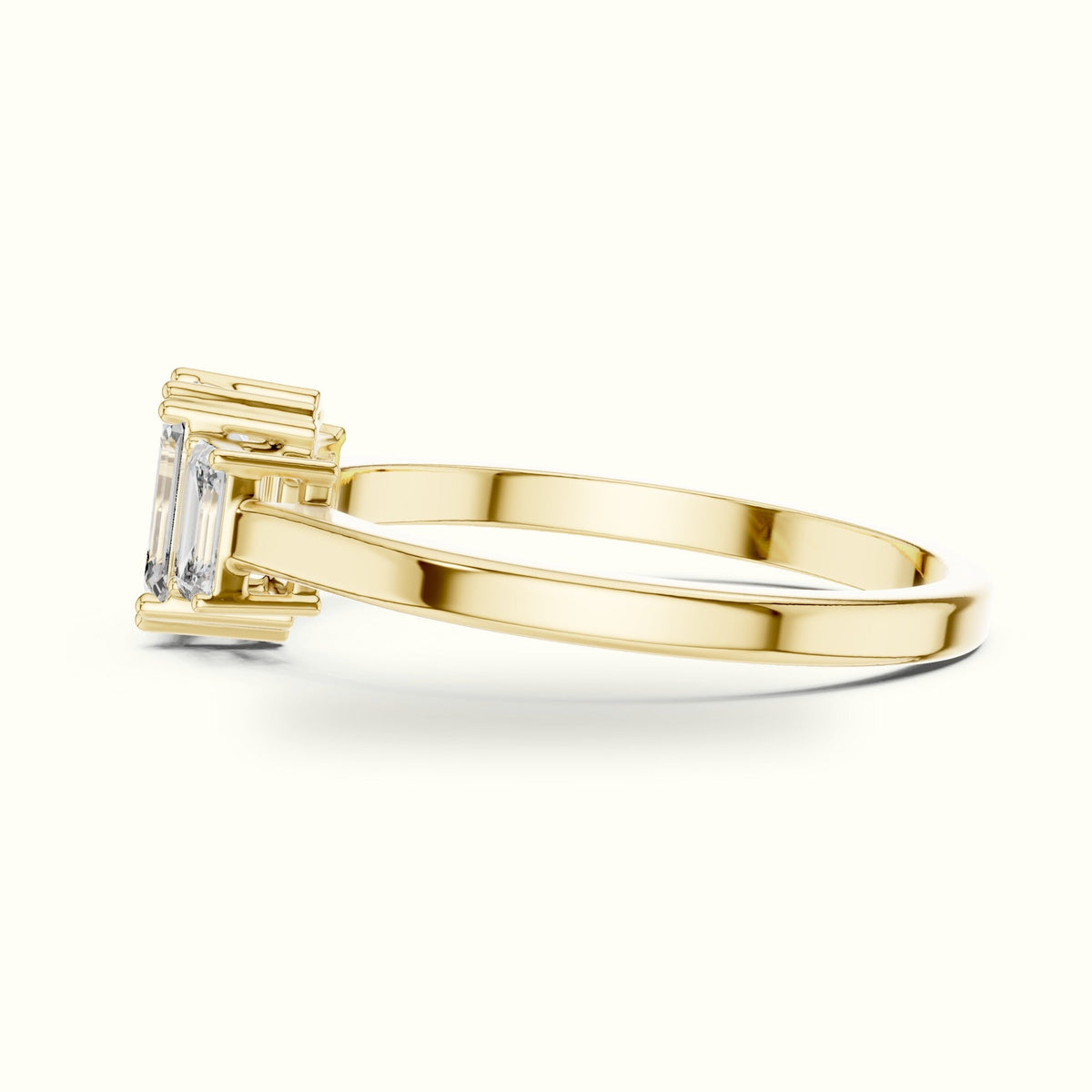 Emerald Three-Stone Basket Lab-Grown Diamond Ring — Yellow gold, view 3 | Crystal N Cuts