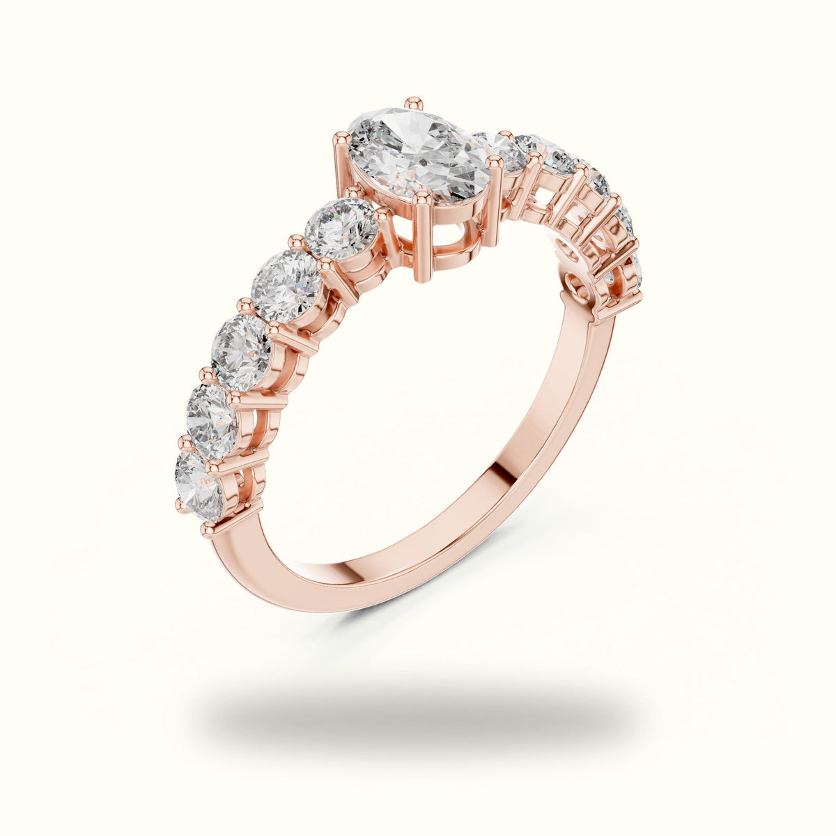 Four-Prong Oval Multi Stone Lab-Grown Diamond Solitaire Ring — Rose gold, view 2 | Crystal N Cuts