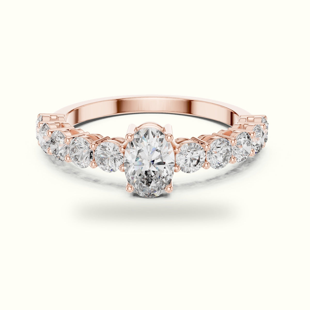 Four-Prong Oval Multi Stone Lab-Grown Diamond Solitaire Ring — Rose gold, front view | Crystal N Cuts