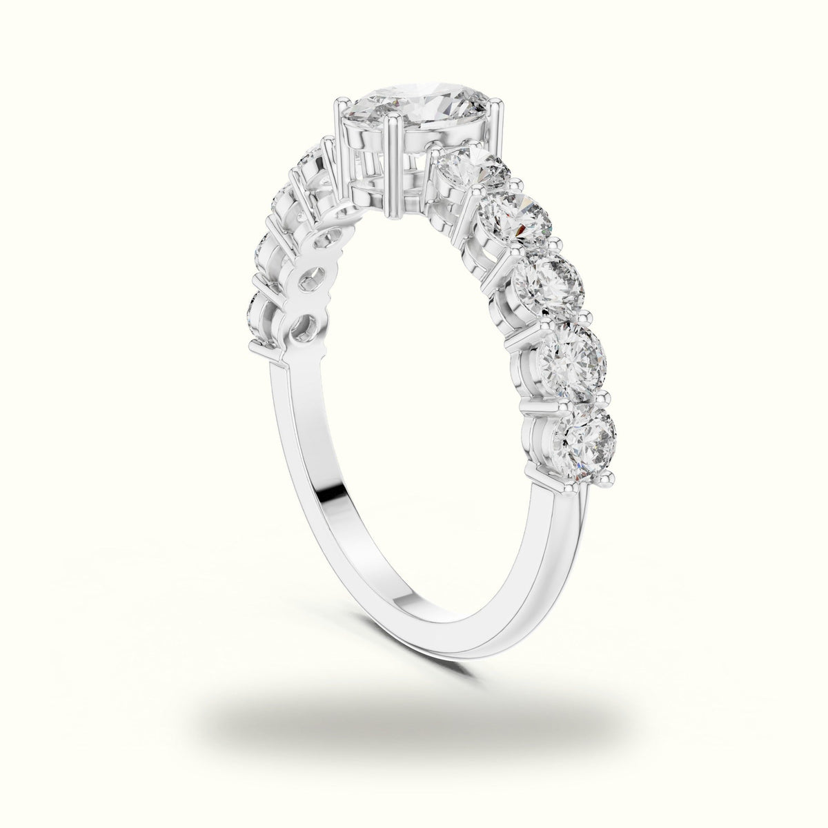 Four-Prong Oval Multi Stone Lab-Grown Diamond Solitaire Ring — White gold, view 1 | Crystal N Cuts