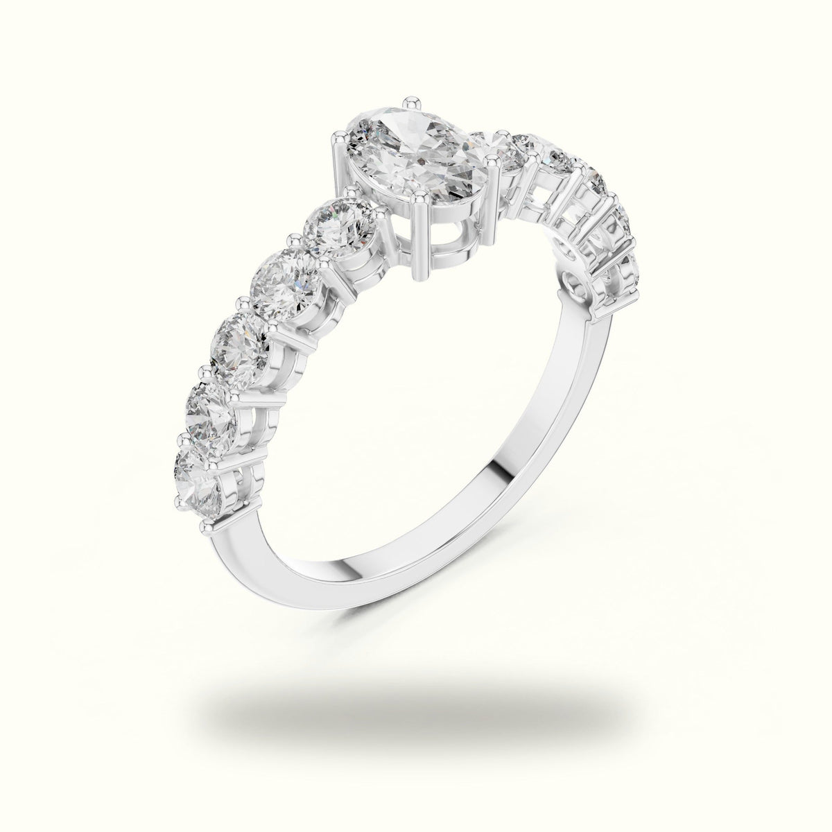 Four-Prong Oval Multi Stone Lab-Grown Diamond Solitaire Ring — White gold, view 2 | Crystal N Cuts