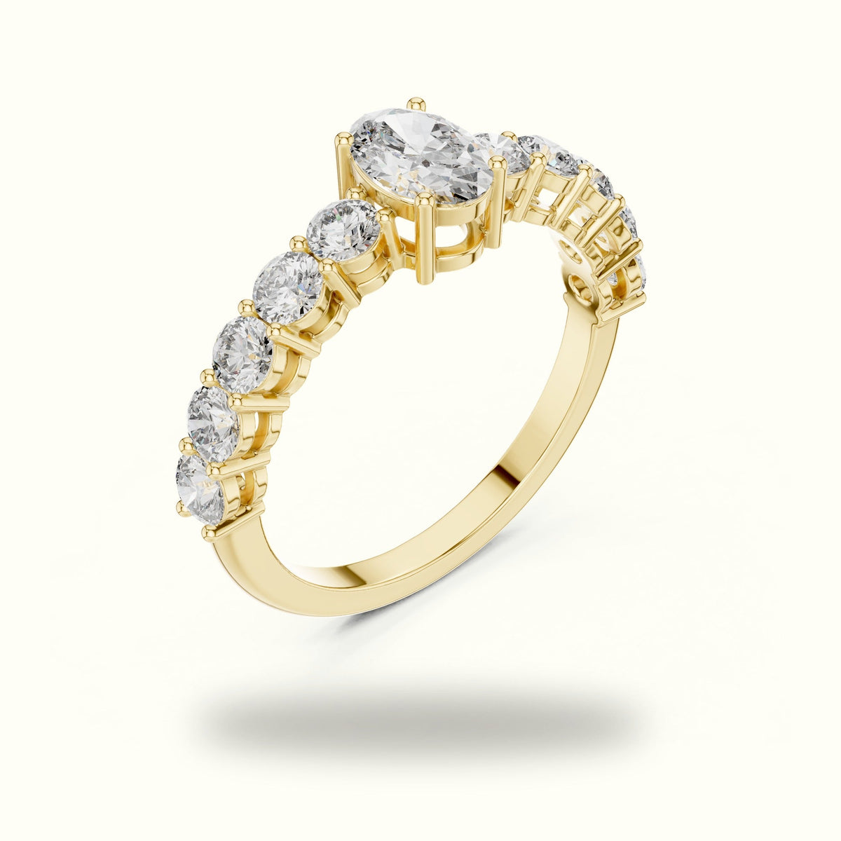 Four-Prong Oval Multi Stone Lab-Grown Diamond Solitaire Ring — Yellow gold, view 2 | Crystal N Cuts