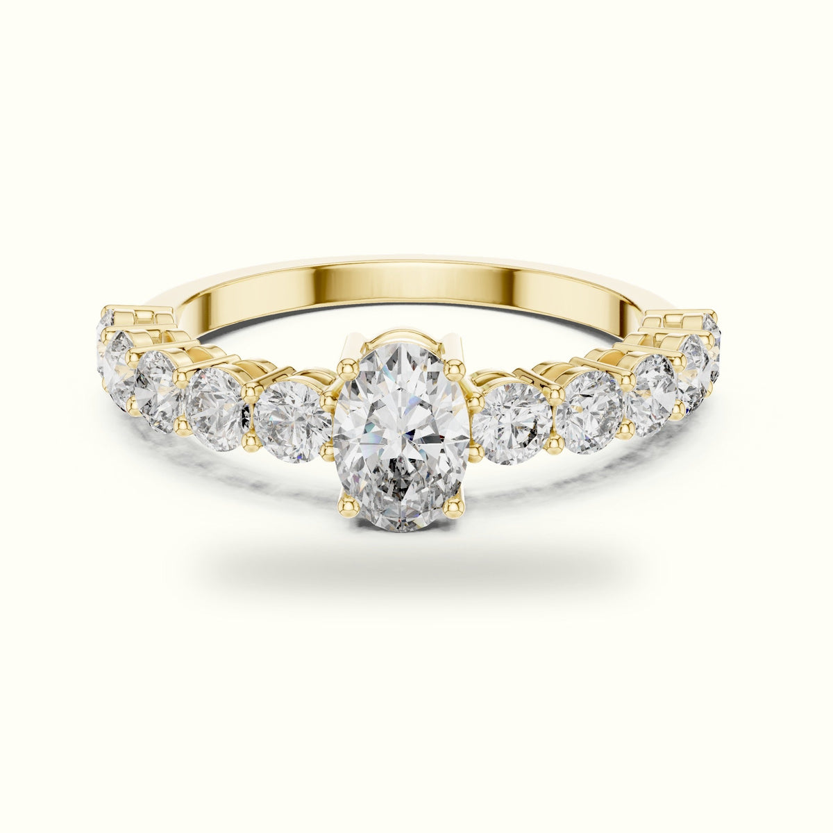Four-Prong Oval Multi Stone Lab-Grown Diamond Solitaire Ring — Yellow gold, front view | Crystal N Cuts