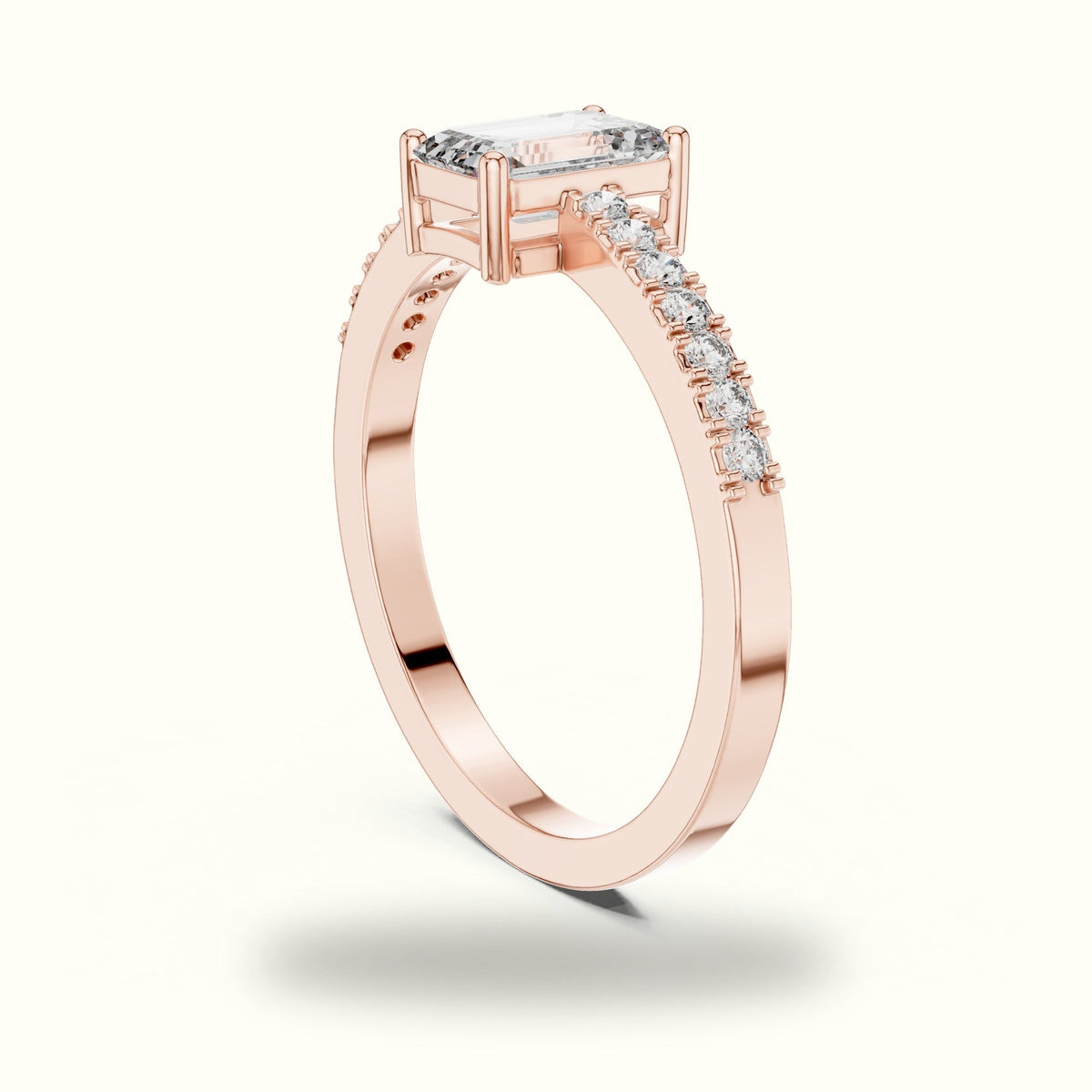 Emerald Basket Lab-Grown Diamond Solitaire Ring — Rose gold, view 1 | Crystal N Cuts