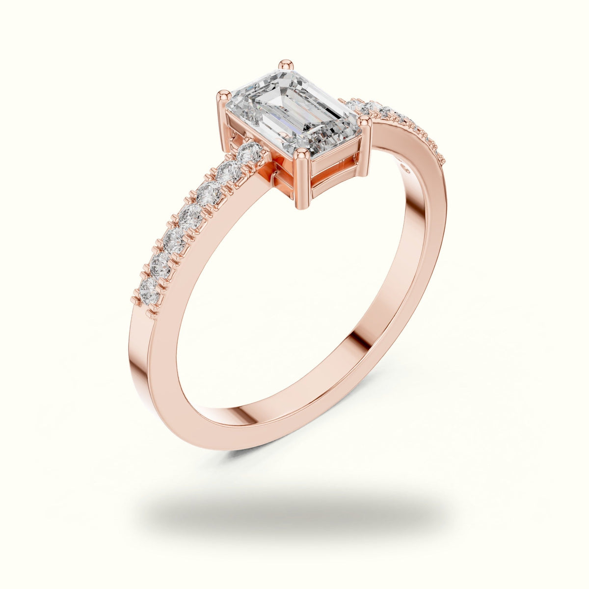 Emerald Basket Lab-Grown Diamond Solitaire Ring — Rose gold, view 2 | Crystal N Cuts