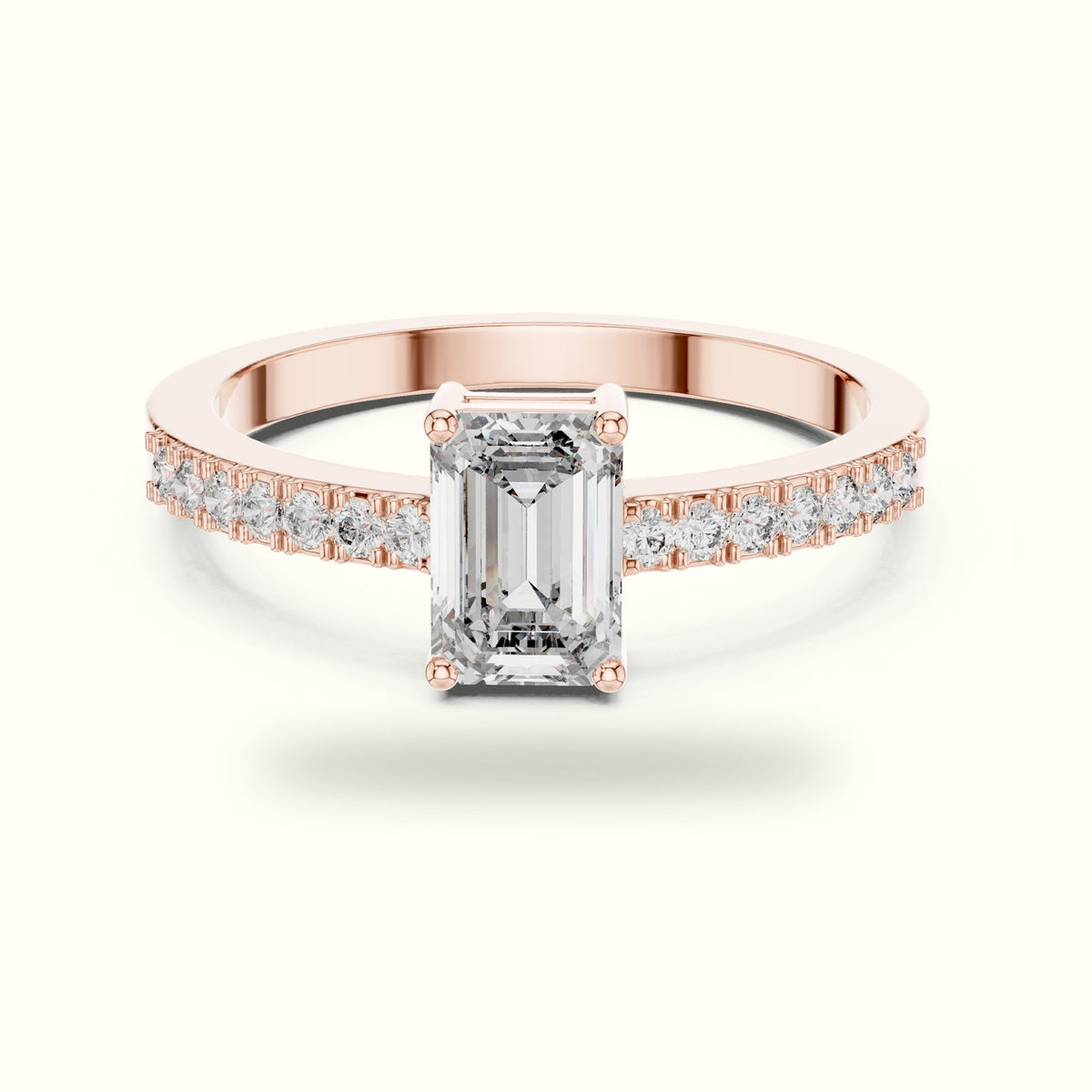 Emerald Basket Lab-Grown Diamond Solitaire Ring — Rose gold, front view | Crystal N Cuts
