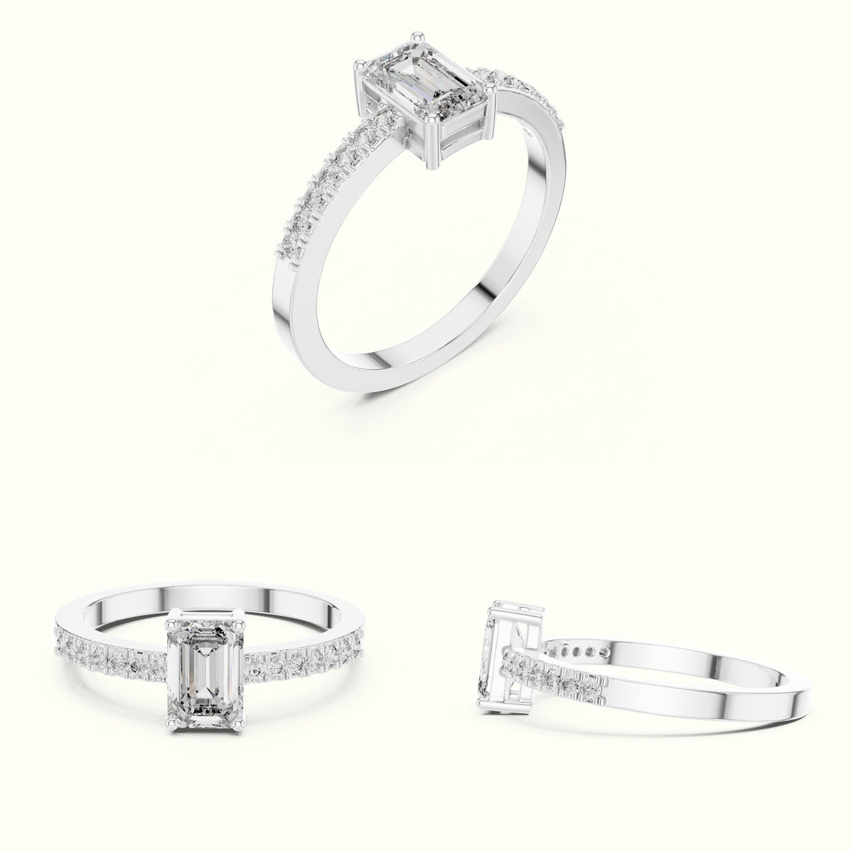 Emerald Basket Lab-Grown Diamond Solitaire Ring — White gold, on the hand | Crystal N Cuts