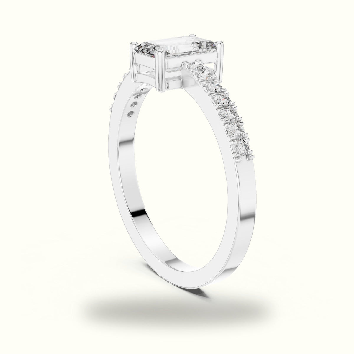 Emerald Basket Lab-Grown Diamond Solitaire Ring — White gold, view 1 | Crystal N Cuts