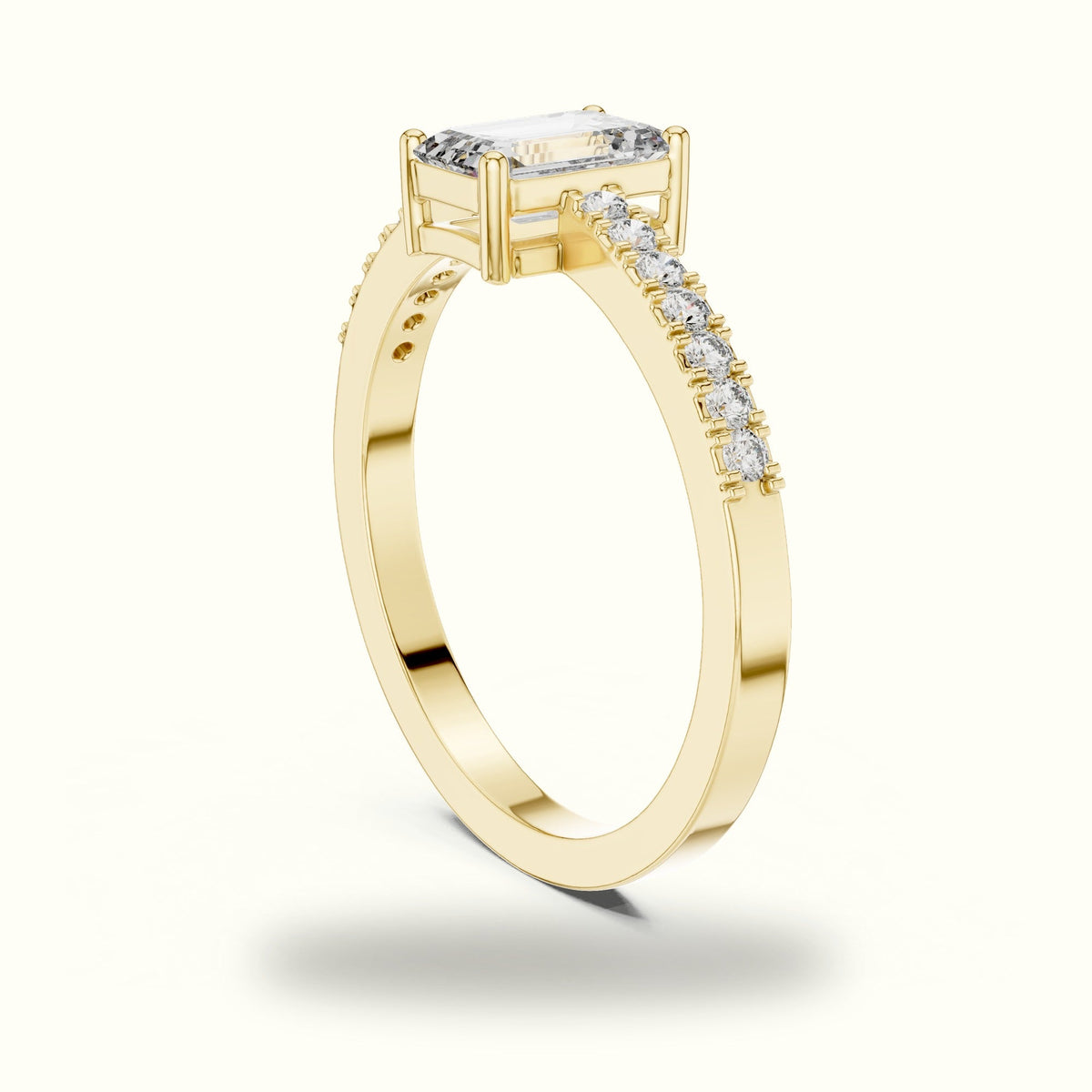 Emerald Basket Lab-Grown Diamond Solitaire Ring — Yellow gold, view 1 | Crystal N Cuts