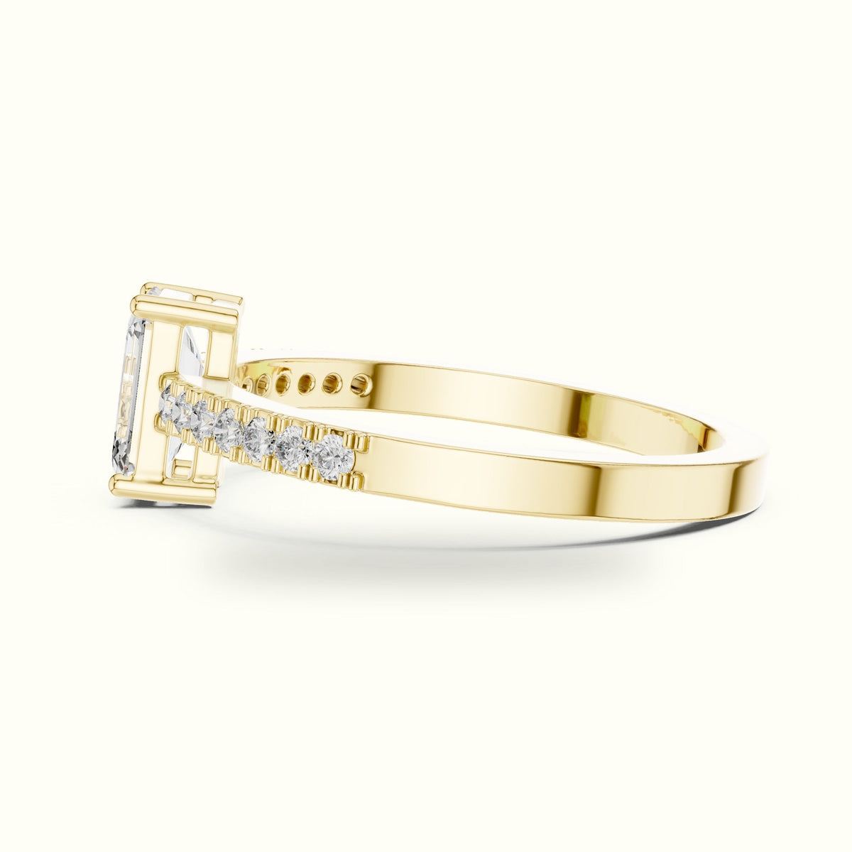 Emerald Basket Lab-Grown Diamond Solitaire Ring — Yellow gold, view 3 | Crystal N Cuts