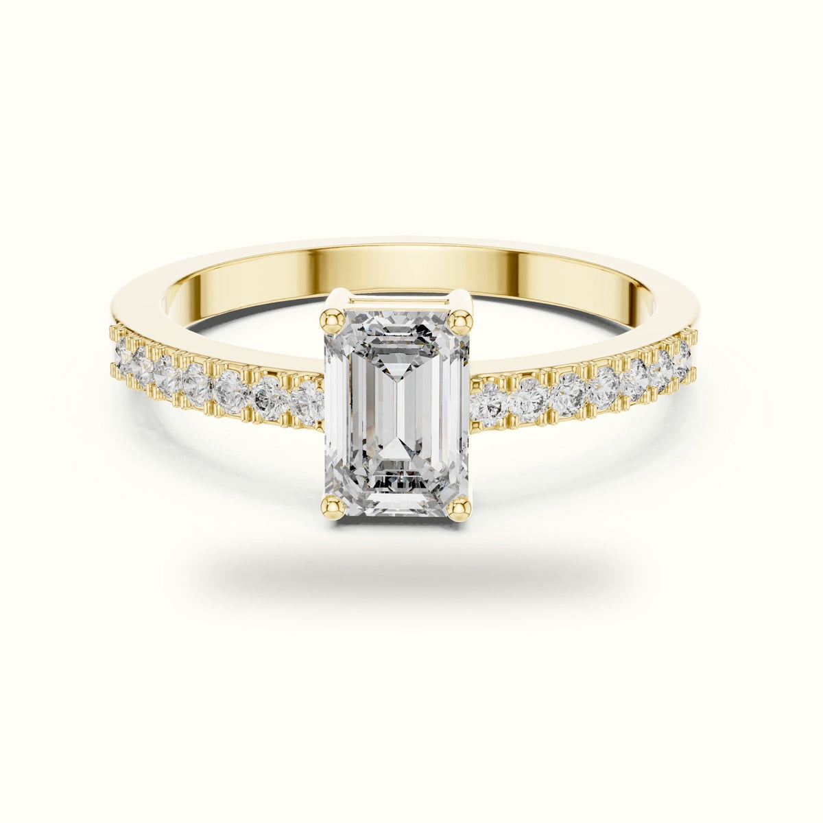 Emerald Basket Lab-Grown Diamond Solitaire Ring — Yellow gold, front view | Crystal N Cuts