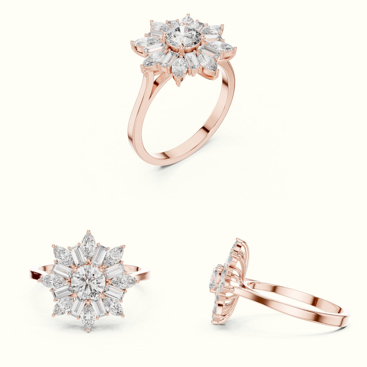Mix Shape Lab-Grown Diamond Fashion Ring | ALR-65 — Rose gold, on the hand | Crystal N Cuts