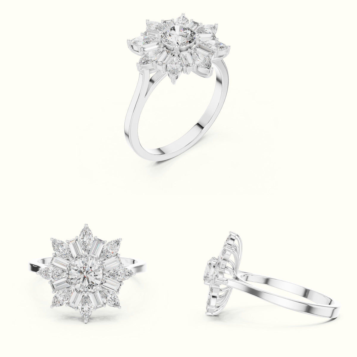 Mix Shape Lab-Grown Diamond Fashion Ring | ALR-65 — White gold, on the hand | Crystal N Cuts