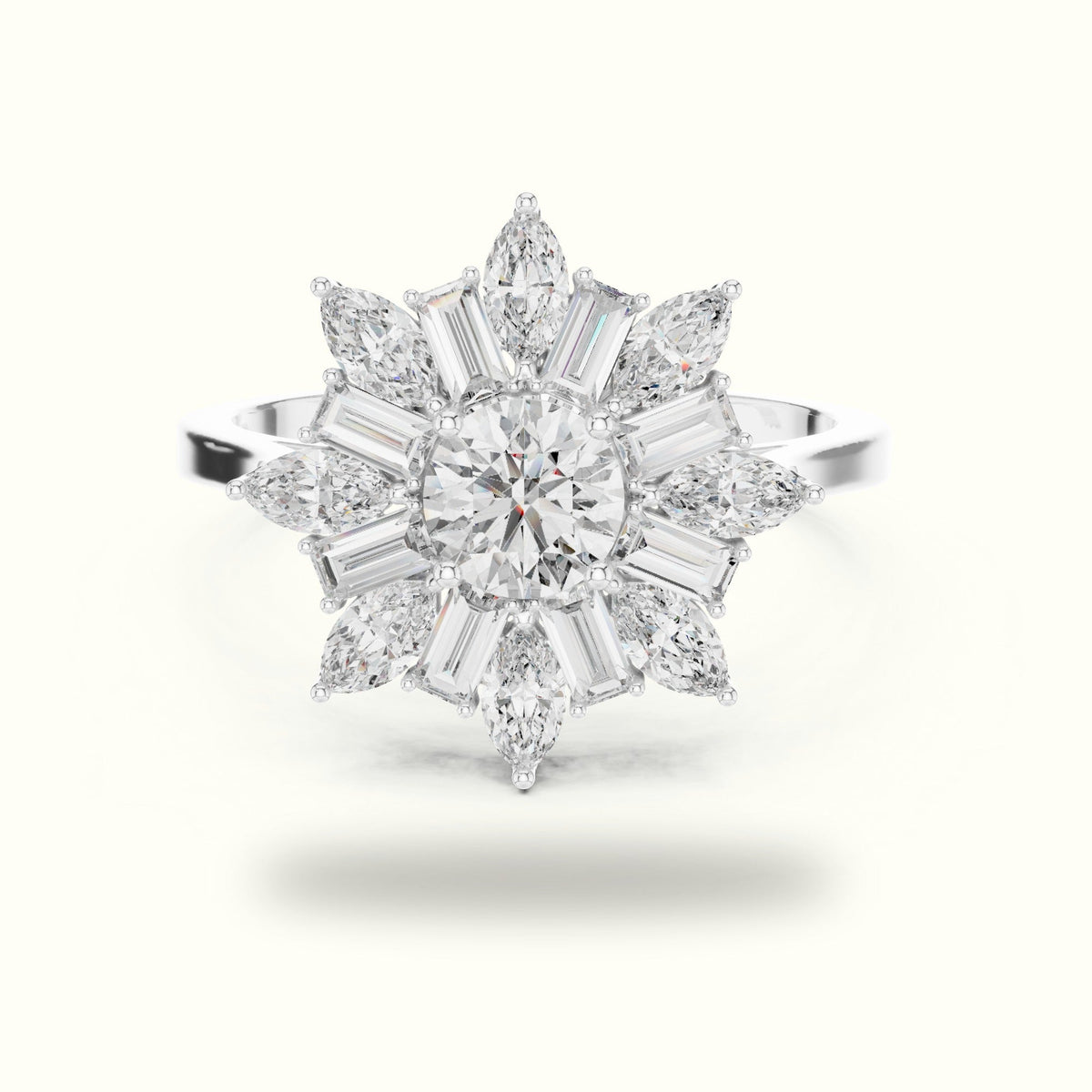 Mix Shape Lab-Grown Diamond Fashion Ring | ALR-65 — White gold, front view | Crystal N Cuts