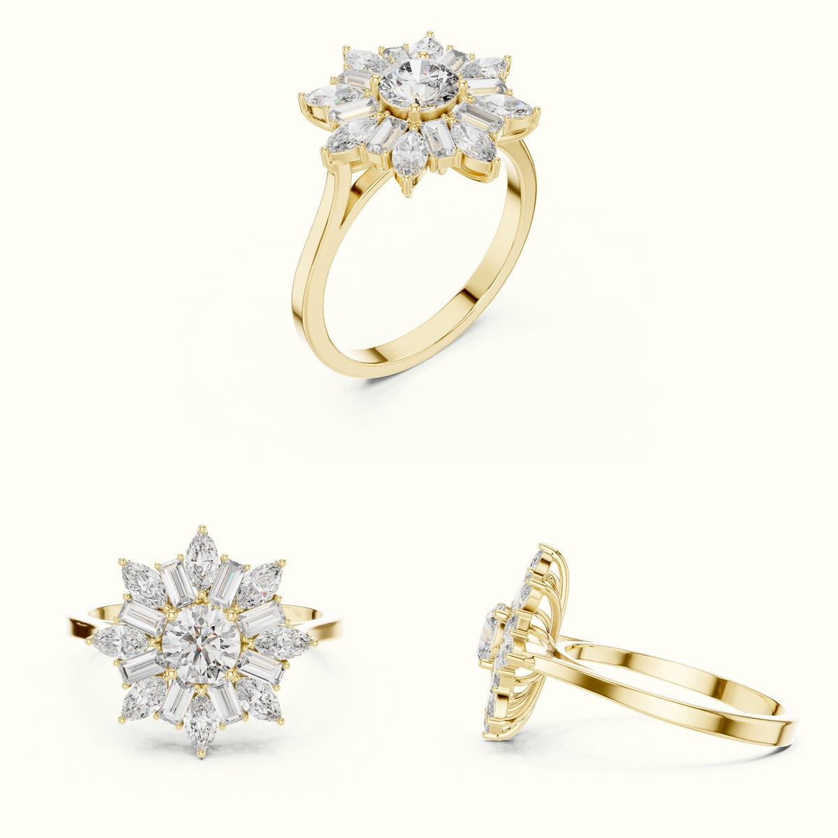 Mix Shape Lab-Grown Diamond Fashion Ring | ALR-65 — Yellow gold, on the hand | Crystal N Cuts