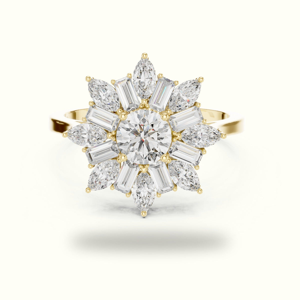 Mix Shape Lab-Grown Diamond Fashion Ring | ALR-65 — Yellow gold, front view | Crystal N Cuts