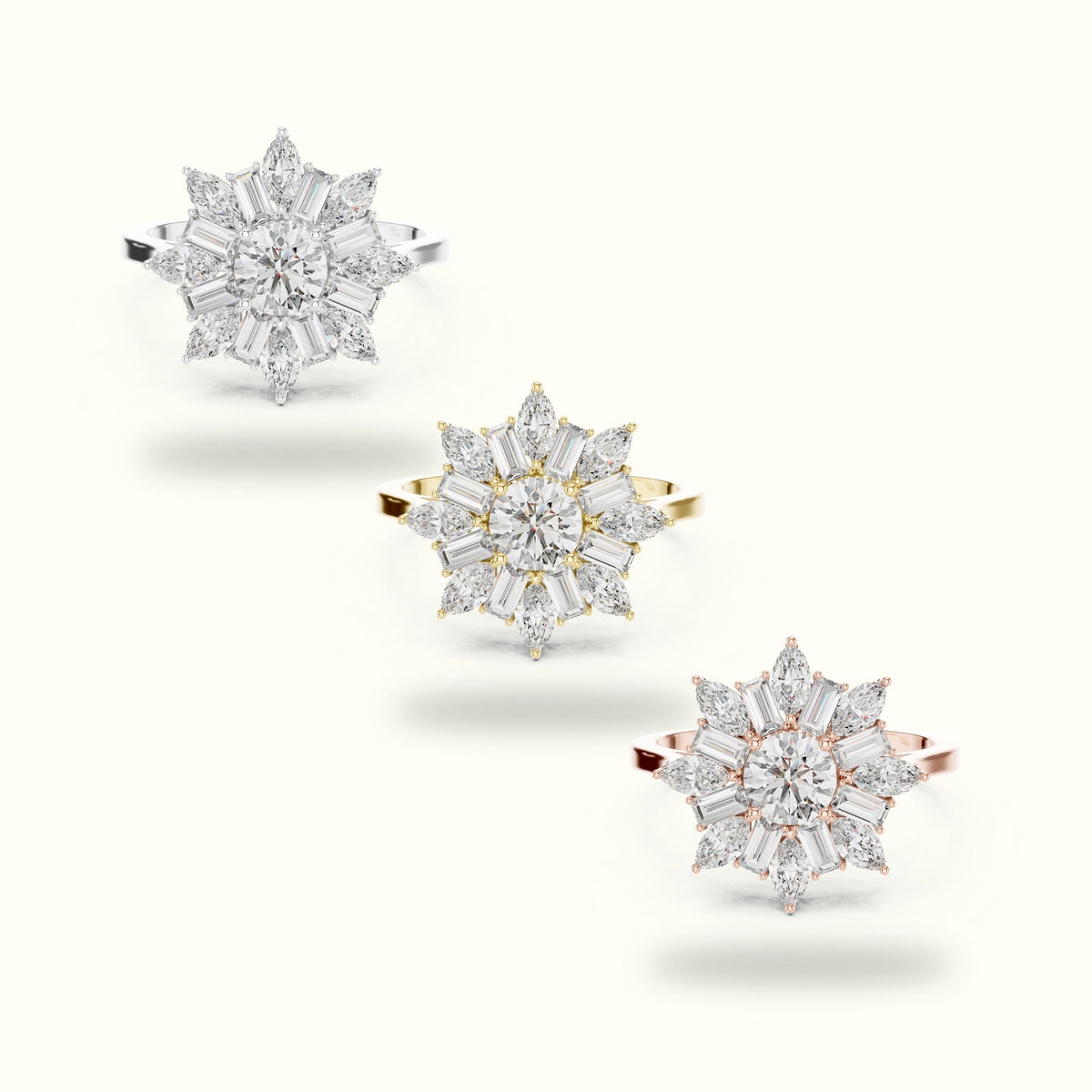Mix Shape Lab-Grown Diamond Fashion Ring | ALR-65 — Rose gold, front view | Crystal N Cuts