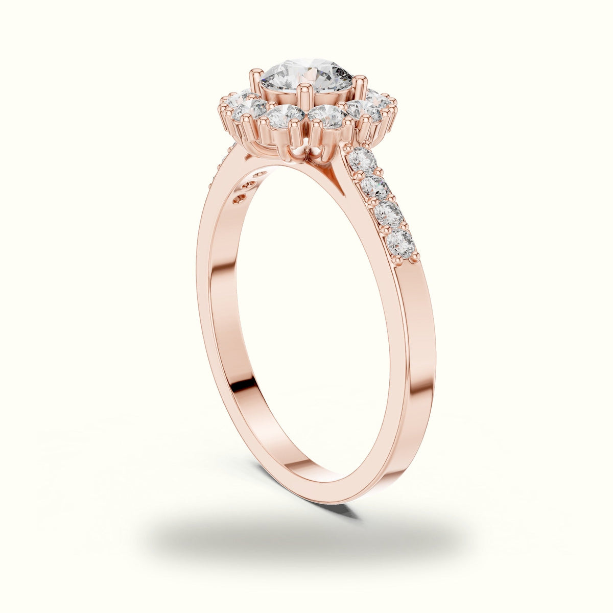 Round Halo Lab-Grown Diamond Ring - ALR-66 — Rose gold, view 1 | Crystal N Cuts