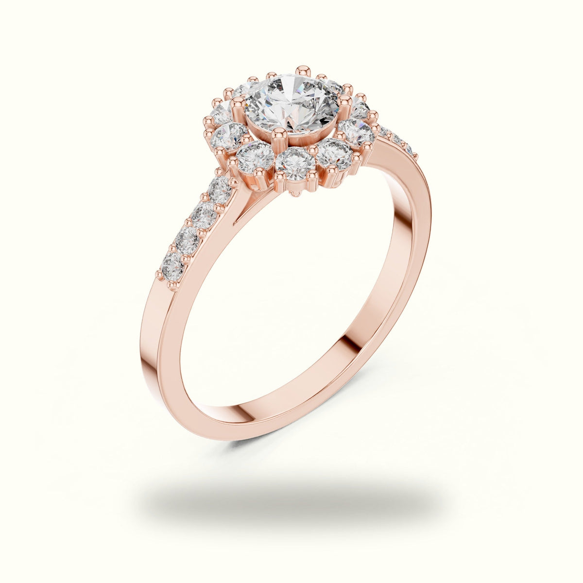 Round Halo Lab-Grown Diamond Ring - ALR-66 — Rose gold, view 2 | Crystal N Cuts