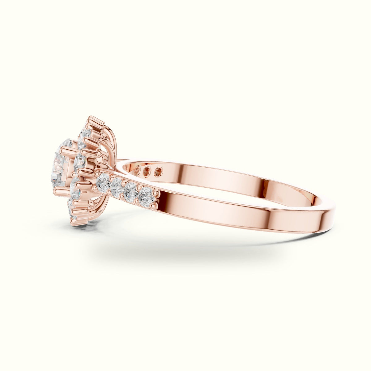 Round Halo Lab-Grown Diamond Ring - ALR-66 — Rose gold, view 3 | Crystal N Cuts