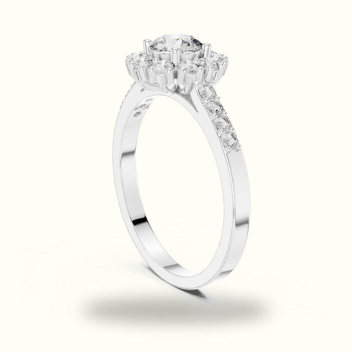 Round Halo Lab-Grown Diamond Ring - ALR-66 — White gold, view 1 | Crystal N Cuts