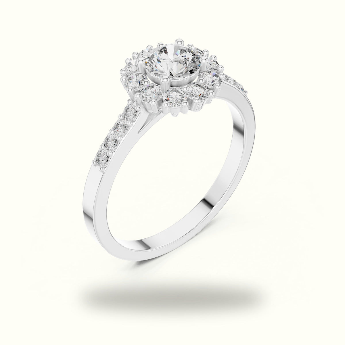 Round Halo Lab-Grown Diamond Ring - ALR-66 — White gold, view 2 | Crystal N Cuts