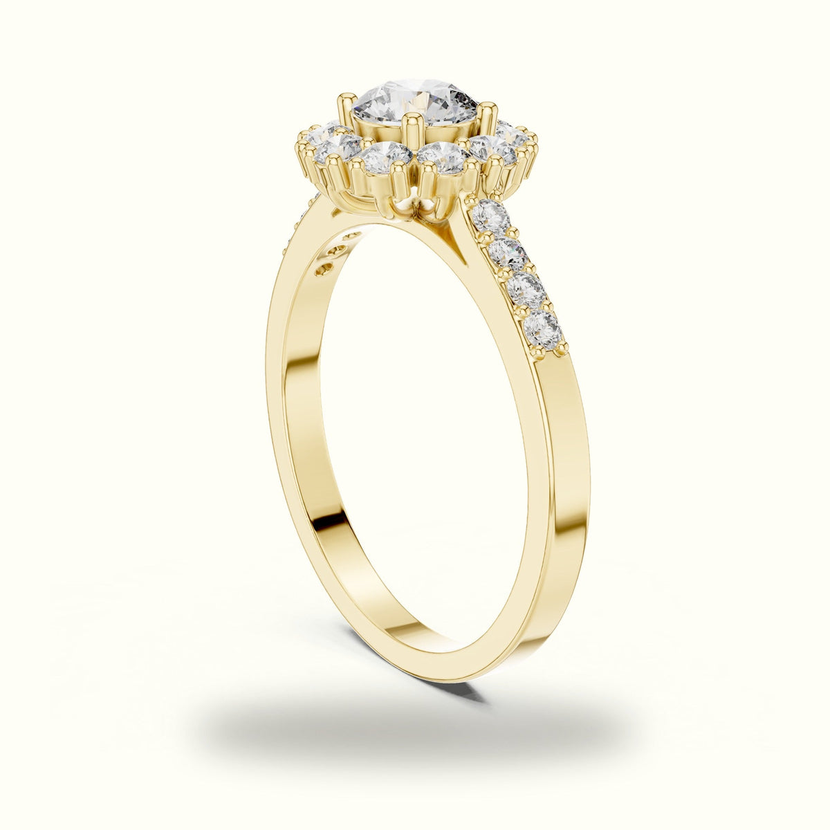 Round Halo Lab-Grown Diamond Ring - ALR-66 — Yellow gold, view 1 | Crystal N Cuts