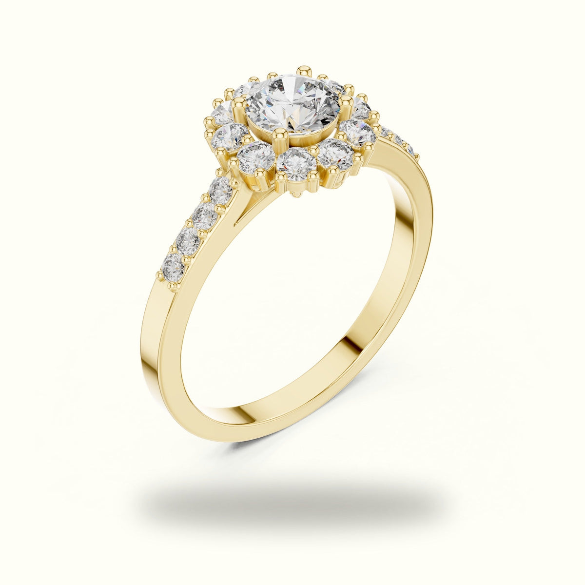 Round Halo Lab-Grown Diamond Ring - ALR-66 — Yellow gold, view 2 | Crystal N Cuts