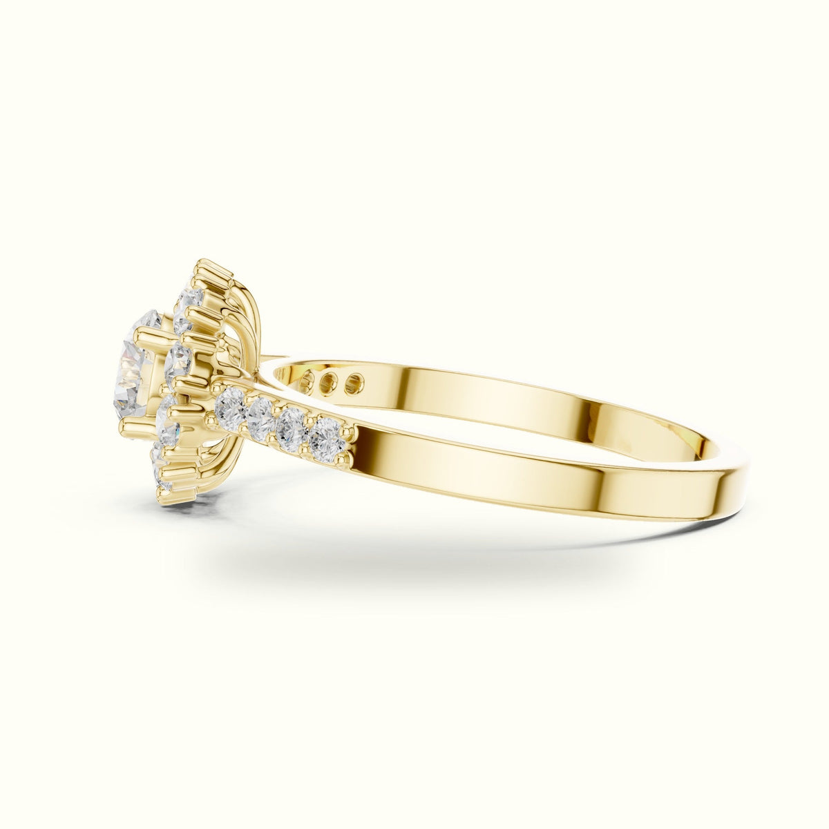 Round Halo Lab-Grown Diamond Ring - ALR-66 — Yellow gold, view 3 | Crystal N Cuts