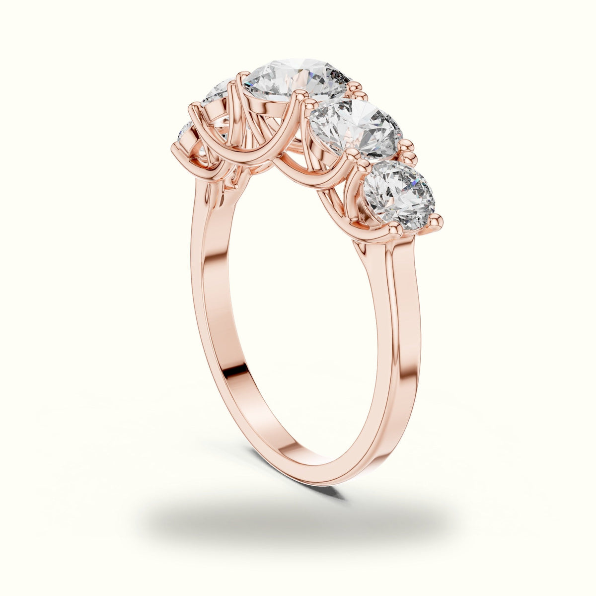 Round Lab-Grown Diamond Five-Stone Ring — Rose gold, view 1 | Crystal N Cuts