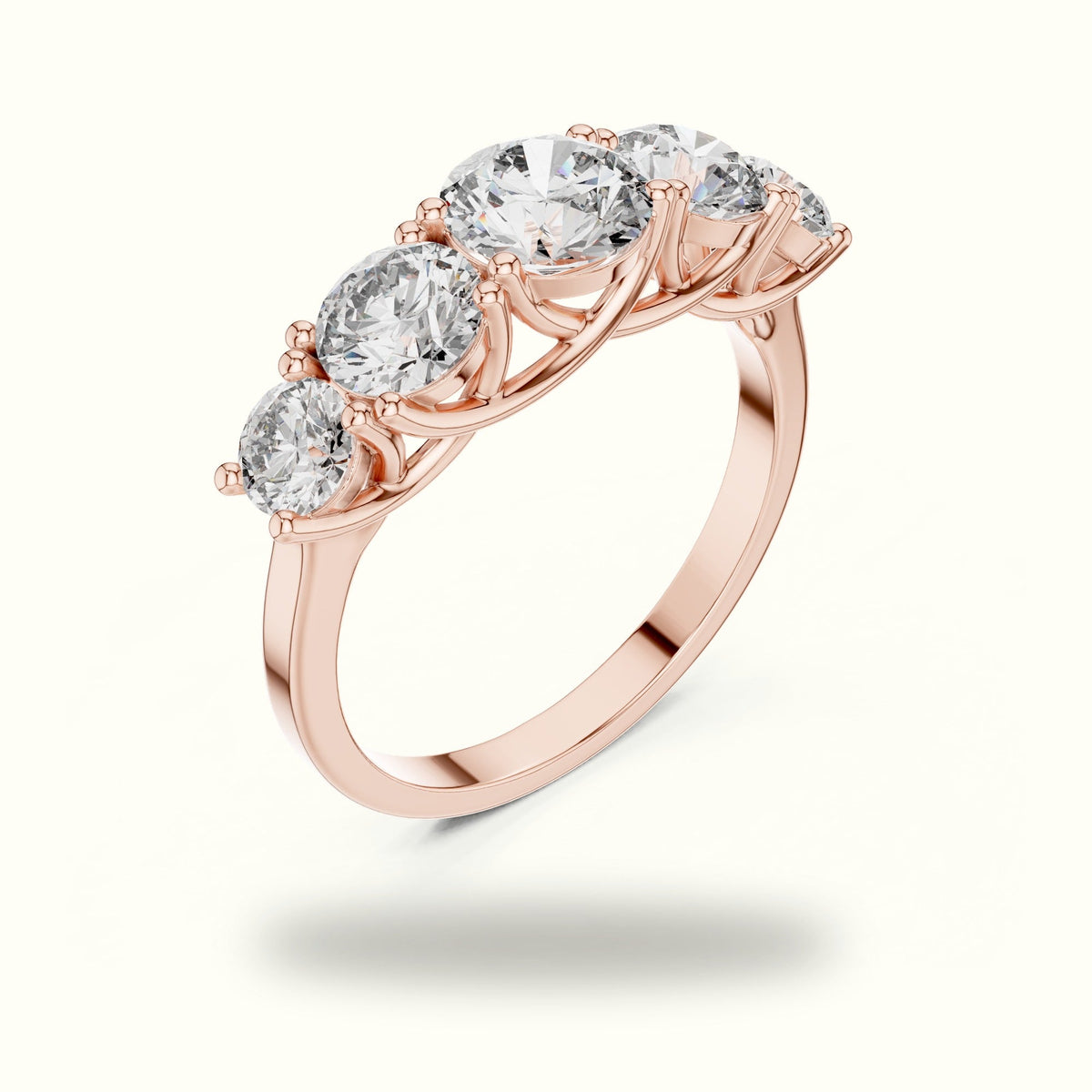 Round Lab-Grown Diamond Five-Stone Ring — Rose gold, view 2 | Crystal N Cuts