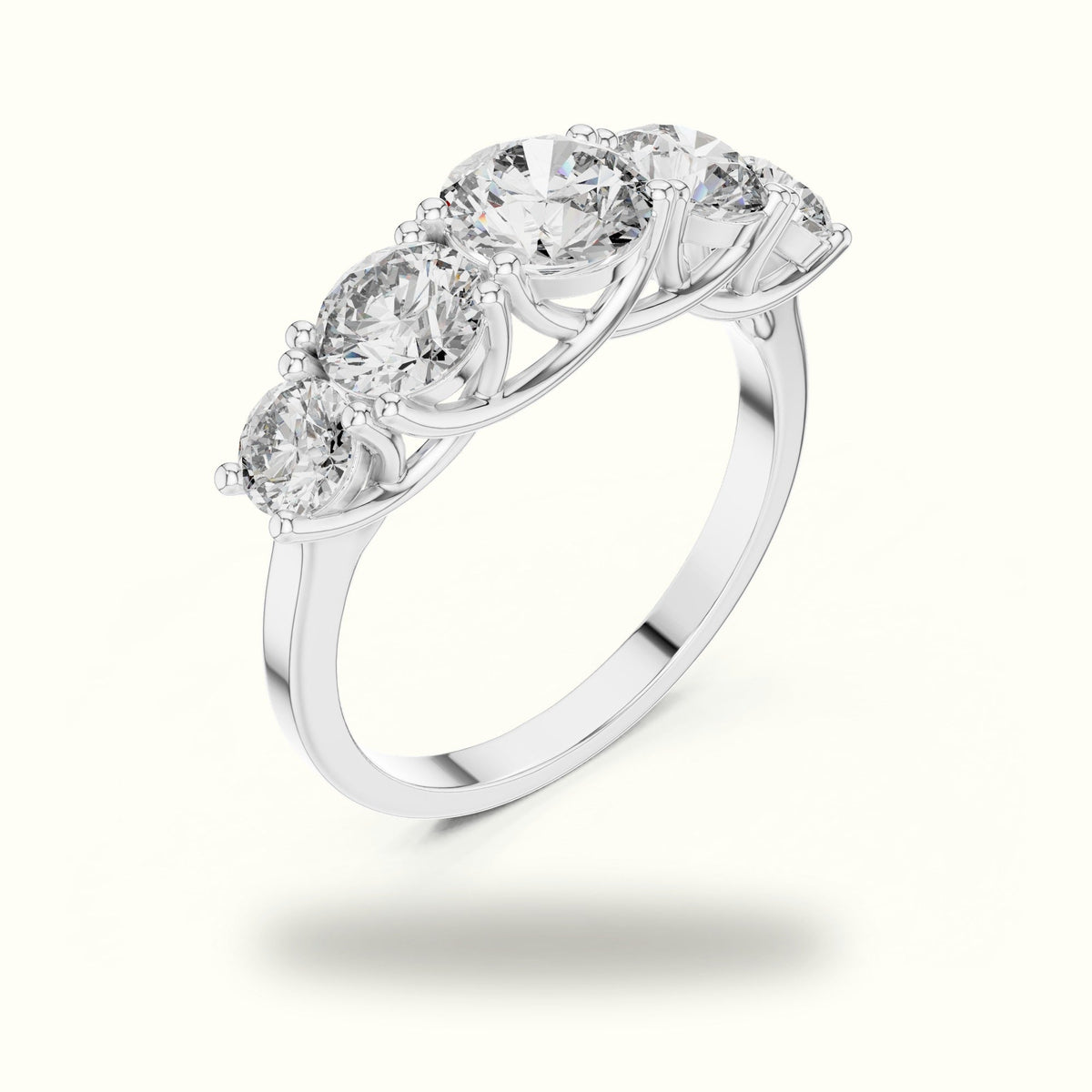 Round Lab-Grown Diamond Five-Stone Ring — White gold, view 2 | Crystal N Cuts