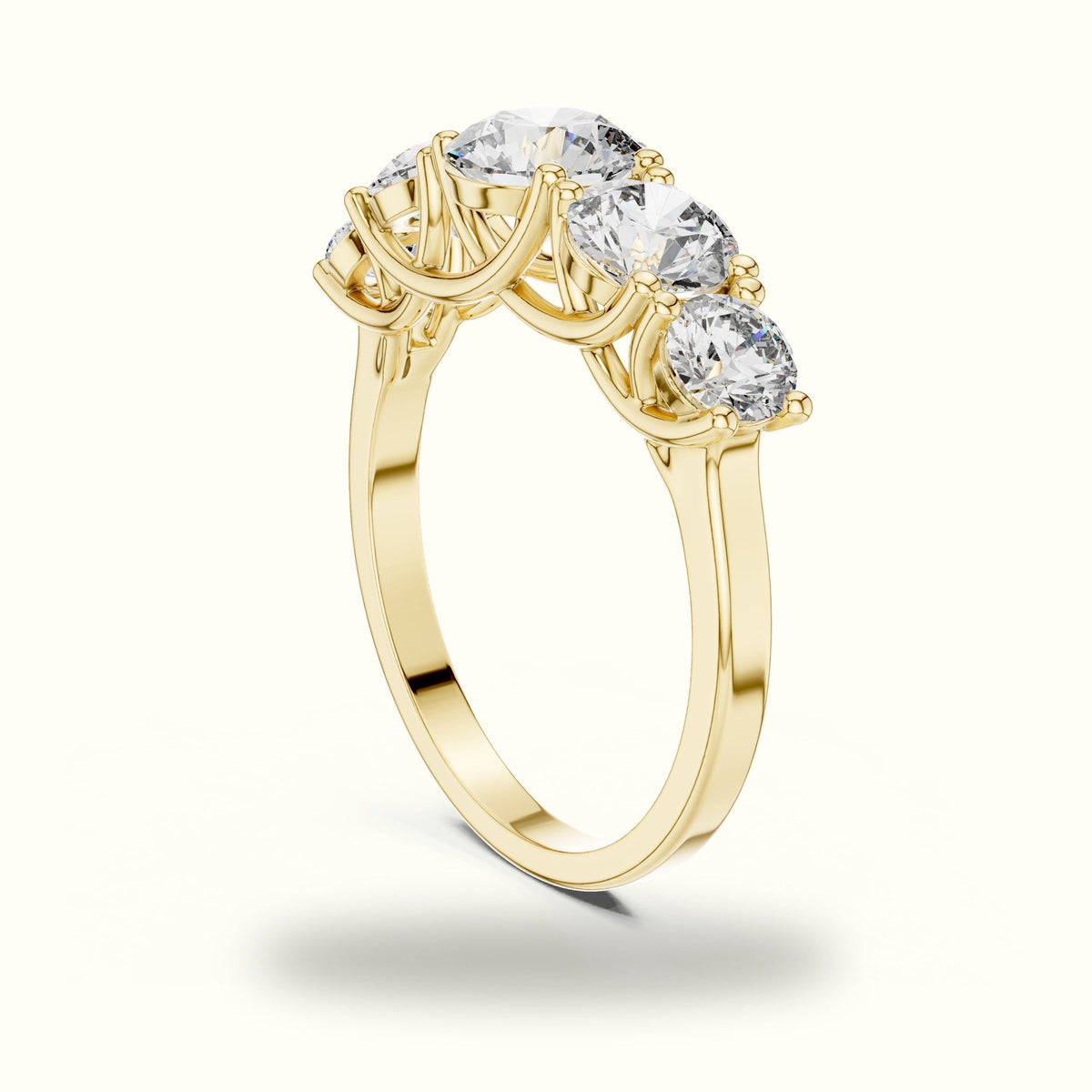 Round Lab-Grown Diamond Five-Stone Ring — Yellow gold, view 1 | Crystal N Cuts