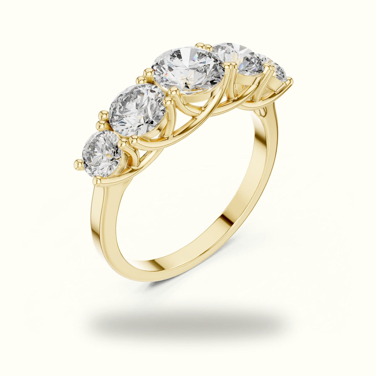 Round Lab-Grown Diamond Five-Stone Ring — Yellow gold, view 2 | Crystal N Cuts