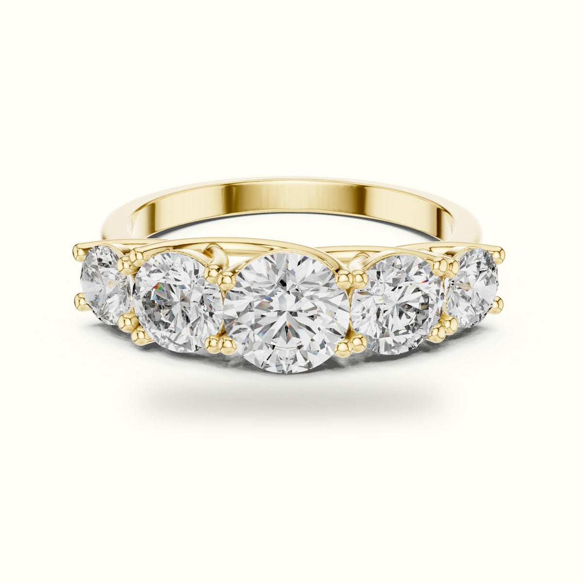 Round Lab-Grown Diamond Five-Stone Ring — Yellow gold, front view | Crystal N Cuts