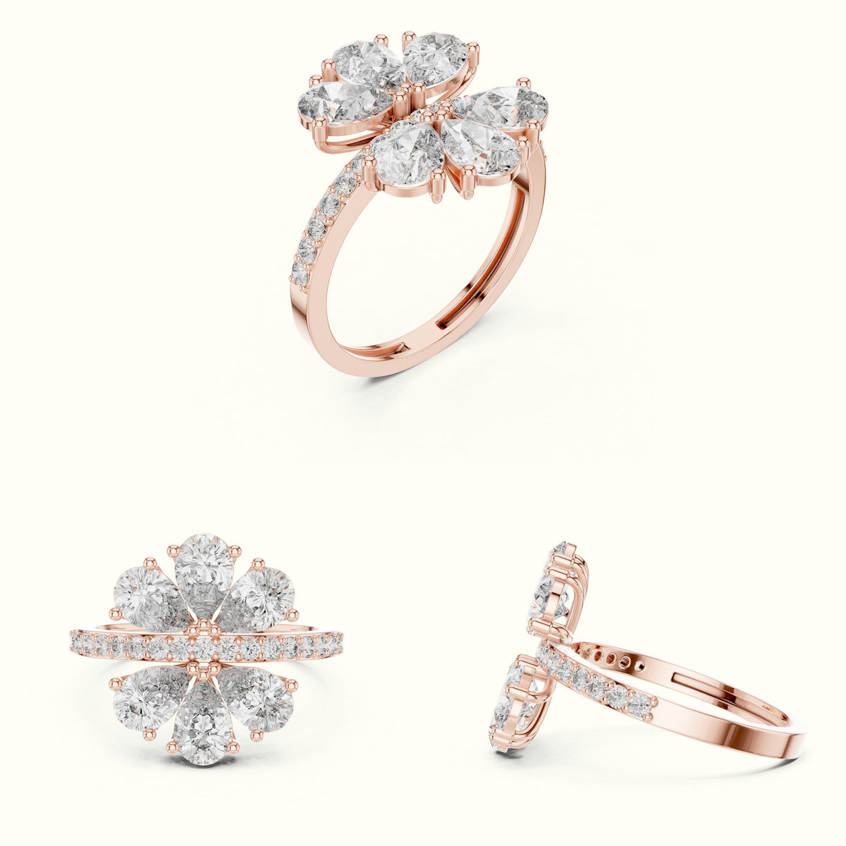 Pear Cluster Lab-Grown Diamond Ring — Rose gold, on the hand | Crystal N Cuts